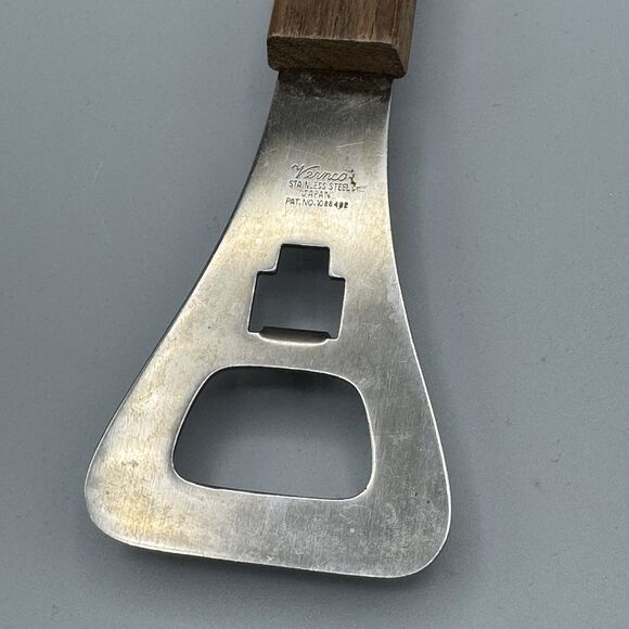 Vtg Vernco BBQ Grill Spatula Serrated Edge Bottle Opener Wood Handle Stainless - Picture 5 of 8